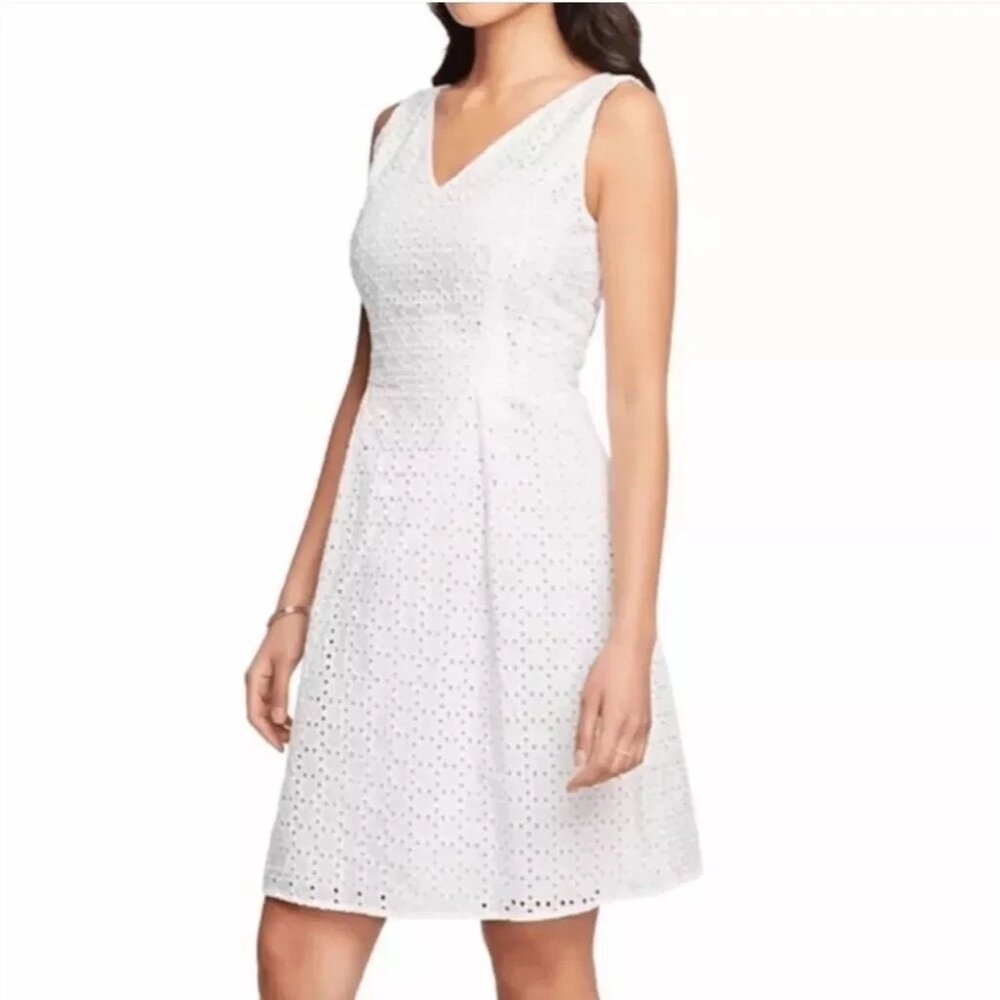 Ann Taylor White Eyelet Lace Cotton Sleeveless Dress New With Tag size 4P